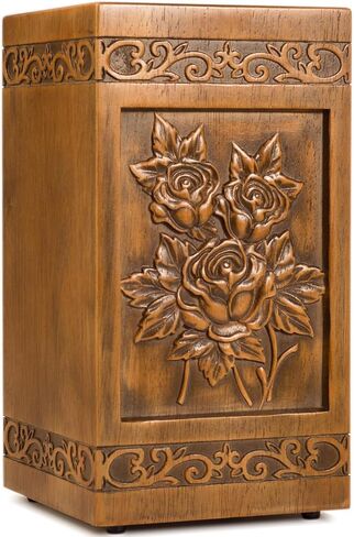 جرة الورد الخشبية لحرق رماد الخشب البشري من كيمناج، الجرار الجنائزية للذكور البالغين مع حقيبة من الساتان للدفن أو تذكار تذكاري (الورد (XL) 250 رطل) in Kuwait