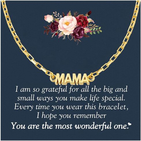 Mama Bracelet For Women, To My Mom 18k Gold Plated Mini Letter Box Paperclip Chain Stainless Steel Mothers Day Statement Gift Jewelry in Kuwait