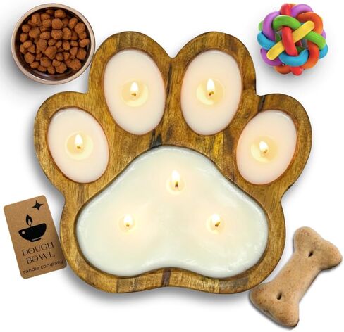 Dough Bowl Candle Co. Pet Odor Eliminator for Home - Wooden Pet Odor Candles, 11x11x1.5 Pet Odor Exterminator Candles in Paw Print Shape, 7 Wick Pet Odor Candle in Beach Linen, Pet Friendly Candles in Saudi Arabia