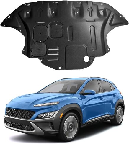 درع سبلاش المحرك مناسب لشركة Hyundai Kona 2018 2019 2020 2021 2022 2023 واقي علبة المحرك السفلي أسفل غطاء المحرك مناسب لألواح الطين الواقية من المحرك الأمامي Kona بما في ذلك الأجهزة اللولبية in Kuwait