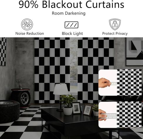 Black and White Checkered Blackout Curtains Race Flag Pattern, Race Car Themed for Boys Bedroom Cars Living Room Decor Room Darkening 84 inch Length 2 Panels 52Wx84L in Saudi Arabia