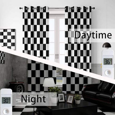 Black and White Checkered Blackout Curtains Race Flag Pattern, Race Car Themed for Boys Bedroom Cars Living Room Decor Room Darkening 84 inch Length 2 Panels 52Wx84L in Saudi Arabia