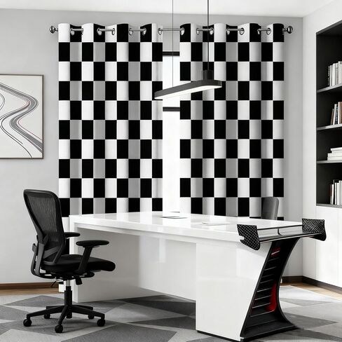Black and White Checkered Blackout Curtains Race Flag Pattern, Race Car Themed for Boys Bedroom Cars Living Room Decor Room Darkening 84 inch Length 2 Panels 52Wx84L in Saudi Arabia