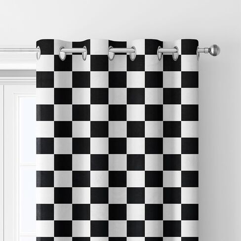 Black and White Checkered Blackout Curtains Race Flag Pattern, Race Car Themed for Boys Bedroom Cars Living Room Decor Room Darkening 84 inch Length 2 Panels 52Wx84L in Saudi Arabia