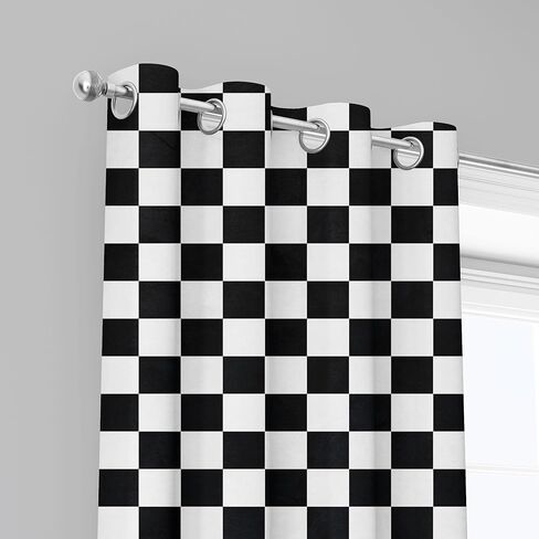 Black and White Checkered Blackout Curtains Race Flag Pattern, Race Car Themed for Boys Bedroom Cars Living Room Decor Room Darkening 84 inch Length 2 Panels 52Wx84L in Saudi Arabia