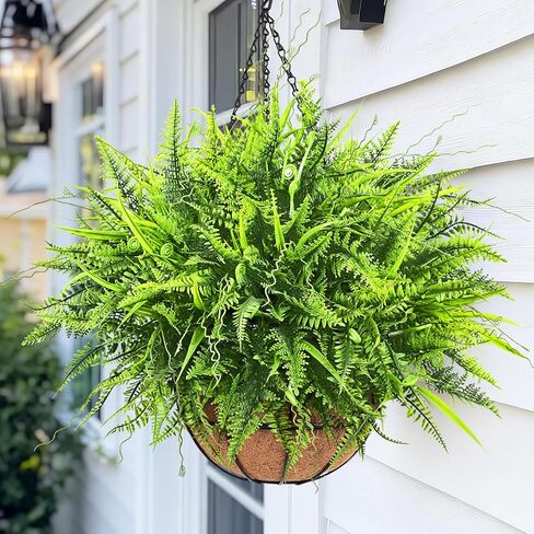 Yastouay 2 Pack Artificial Hanging Ferns for Outdoors, UV Resistant Fake Mixed Ferns with Hanging Baskets, Faux Ferns for Outdoor Planter for Garden, Spring Summer Decor for Home Front Porch Patio in Saudi Arabia