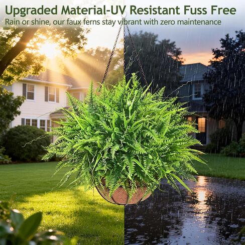 Yastouay 2 Pack Artificial Hanging Ferns for Outdoors, UV Resistant Fake Mixed Ferns with Hanging Baskets, Faux Ferns for Outdoor Planter for Garden, Spring Summer Decor for Home Front Porch Patio in Saudi Arabia