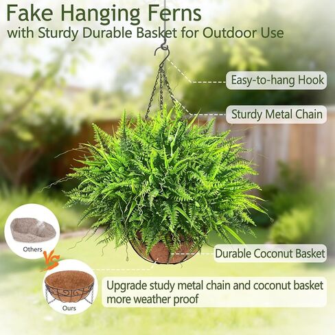 Yastouay 2 Pack Artificial Hanging Ferns for Outdoors, UV Resistant Fake Mixed Ferns with Hanging Baskets, Faux Ferns for Outdoor Planter for Garden, Spring Summer Decor for Home Front Porch Patio in Saudi Arabia