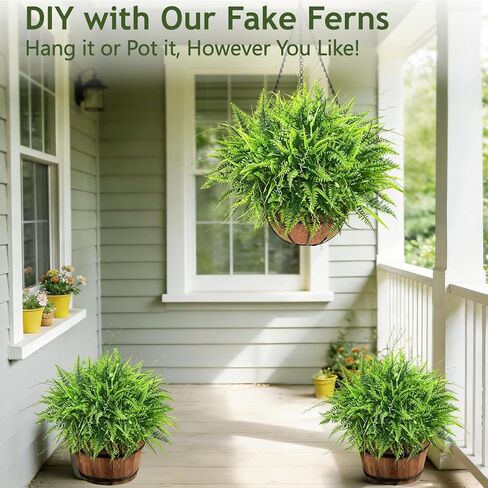 Yastouay 2 Pack Artificial Hanging Ferns for Outdoors, UV Resistant Fake Mixed Ferns with Hanging Baskets, Faux Ferns for Outdoor Planter for Garden, Spring Summer Decor for Home Front Porch Patio in Saudi Arabia
