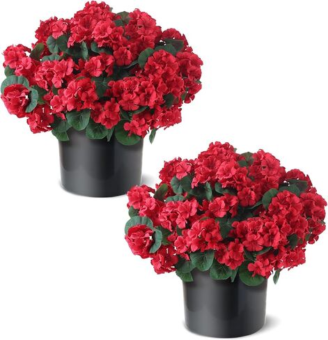 2 Pack Artificial Geranium Flowers Topitary Trees for Outdoors, UV Resistant Geraniums Potted Bushes Look Real Silk Faux Plants for Front Door Garden Porch Planter Farmhouse Home Decor (Peach Red) in Saudi Arabia
