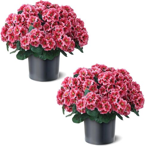 2 Pack Artificial Geranium Flowers Topitary Trees for Outdoors, UV Resistant Geraniums Potted Bushes Look Real Silk Faux Plants for Front Door Garden Porch Planter Farmhouse Home Decor (Peach Red) in Saudi Arabia