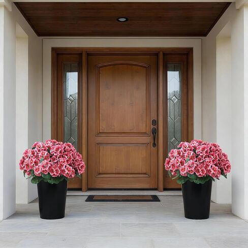 2 Pack Artificial Geranium Flowers Topitary Trees for Outdoors, UV Resistant Geraniums Potted Bushes Look Real Silk Faux Plants for Front Door Garden Porch Planter Farmhouse Home Decor (Peach Red) in Saudi Arabia