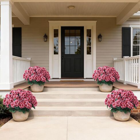 2 Pack Artificial Geranium Flowers Topitary Trees for Outdoors, UV Resistant Geraniums Potted Bushes Look Real Silk Faux Plants for Front Door Garden Porch Planter Farmhouse Home Decor (Peach Red) in Saudi Arabia