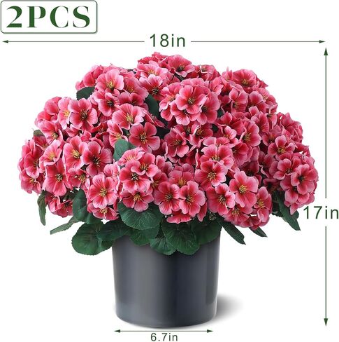 2 Pack Artificial Geranium Flowers Topitary Trees for Outdoors, UV Resistant Geraniums Potted Bushes Look Real Silk Faux Plants for Front Door Garden Porch Planter Farmhouse Home Decor (Peach Red) in Saudi Arabia