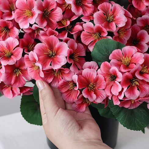 2 Pack Artificial Geranium Flowers Topitary Trees for Outdoors, UV Resistant Geraniums Potted Bushes Look Real Silk Faux Plants for Front Door Garden Porch Planter Farmhouse Home Decor (Peach Red) in Saudi Arabia