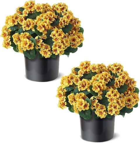 2 Pack Artificial Geranium Flowers Topitary Trees for Outdoors, UV Resistant Geraniums Potted Bushes Look Real Silk Faux Plants for Front Door Garden Porch Planter Farmhouse Home Decor (Peach Red) in Saudi Arabia