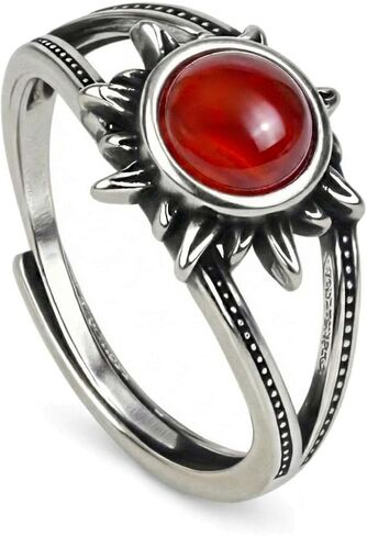 Adjustable Natural Gemstone Eye Ring, Red Agate/Black Onyx/Tigers Eye/Malachite/Amethyst, Witchy Goth Boho Vintage Jewelry for Women & Men in Kuwait