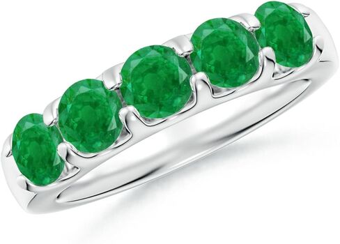 Angara Natural Emerald Wedding Band for Women | Shared Prong Set Half Eternity Emerald Wedding Band in 14K Solid Gold/Platinum | May Birthday, Anniversary, Gemstone Jewellery Gift in Kuwait