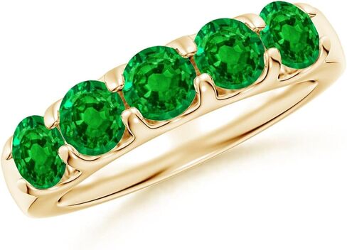 Angara Natural Emerald Wedding Band for Women | Shared Prong Set Half Eternity Emerald Wedding Band in 14K Solid Gold/Platinum | May Birthday, Anniversary, Gemstone Jewellery Gift in Kuwait