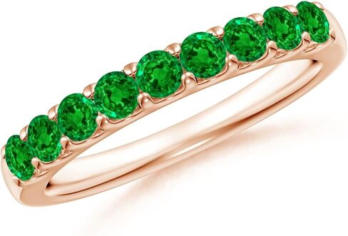 Angara Natural Emerald Wedding Band for Women | Shared Prong Set Half Eternity Emerald Wedding Band in 14K Solid Gold/Platinum | May Birthday, Anniversary, Gemstone Jewellery Gift in Kuwait