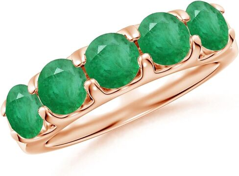 Angara Natural Emerald Wedding Band for Women | Shared Prong Set Half Eternity Emerald Wedding Band in 14K Solid Gold/Platinum | May Birthday, Anniversary, Gemstone Jewellery Gift in Kuwait