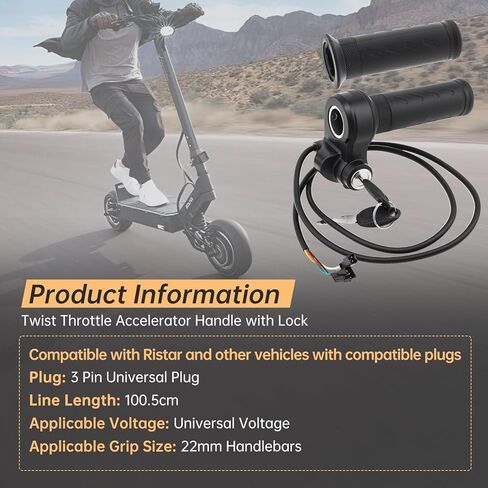 Full Twist Throttle Ridstar Q20, 3-Pin Universal Waterproof Ebike Throttle with 2 Keys,Compatible with Electric Scooter & EBike,Tool-Free Installation on Standard 22.2mm Handlebars in Kuwait