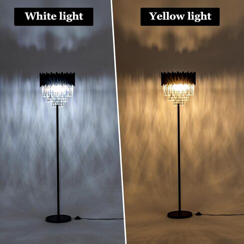 مصباح أرضي كريستالي أسود من Wellmet لزاوية غرفة المعيشة، 4 أضواء مصباح قائم للمزرعة، مصباح كريستال حديث 3 طبقات لغرفة المعيشة، غرفة الطعام، غرفة النوم، غرفة القراءة، المكتب (قاعدة E12) in Kuwait