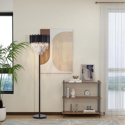 مصباح أرضي كريستالي أسود من Wellmet لزاوية غرفة المعيشة، 4 أضواء مصباح قائم للمزرعة، مصباح كريستال حديث 3 طبقات لغرفة المعيشة، غرفة الطعام، غرفة النوم، غرفة القراءة، المكتب (قاعدة E12) in Kuwait