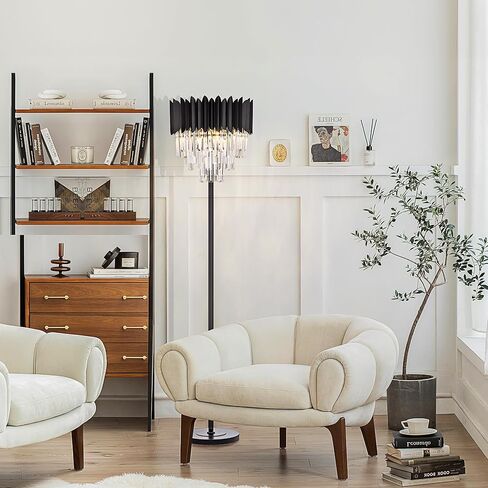 مصباح أرضي كريستالي أسود من Wellmet لزاوية غرفة المعيشة، 4 أضواء مصباح قائم للمزرعة، مصباح كريستال حديث 3 طبقات لغرفة المعيشة، غرفة الطعام، غرفة النوم، غرفة القراءة، المكتب (قاعدة E12) in Kuwait