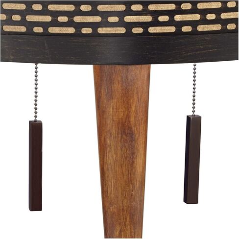 Franklin Iron Works Hunter Modern منتصف القرن مزرعة مصباح أرضي ريفي 64 بوصة طويل القامة من خشب الكرز البرونزي المثقوب المعدني الكريمي والكتان المزدوج طبل الظل لغرفة المعيشة والقراءة وغرفة النوم والمكتب in Kuwait