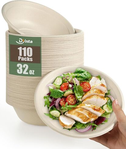 Paper Bowls 110 Pack 32oz Disposable Bowls, Heavy Duty Compostable Bowls, Eco-Friendly Biodegradable Bowl, Large Paper Bowls Bulk for Hot Soup, Salad, Party (White) in Kuwait