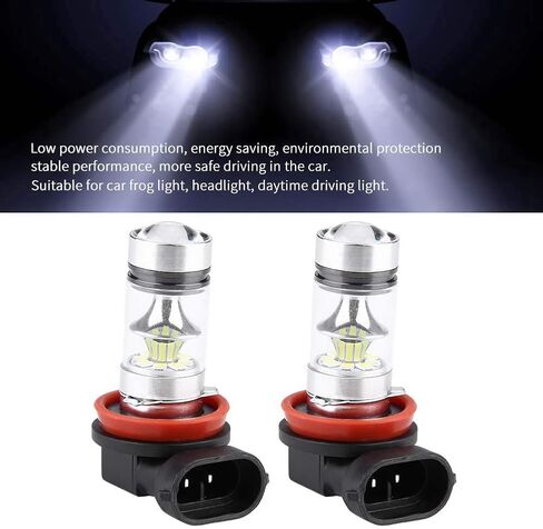Pissente 2 قطعة مصابيح أمامية LED، H8 H9 H11 6000K سوبر وايت 100 وات، مصباح أمامي للضباب التوصيل والتشغيل in Saudi Arabia