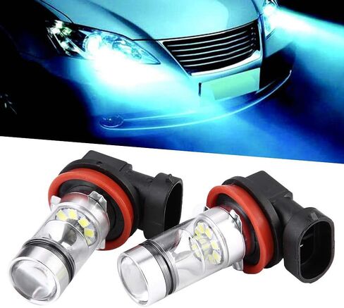 Pissente 2 قطعة مصابيح أمامية LED، H8 H9 H11 6000K سوبر وايت 100 وات، مصباح أمامي للضباب التوصيل والتشغيل in Saudi Arabia