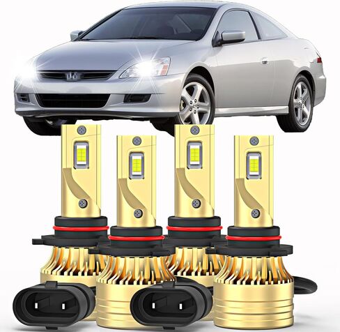 يناسب مجموعة كومبو ذات الشعاع العالي والمنخفض Honda Accord 1990-2007، 6000K أبيض التوصيل والتشغيل 800% مصابيح إضاءة فائقة السطوع، مع مراوح، IP68 (عبوة من 4) in Kuwait