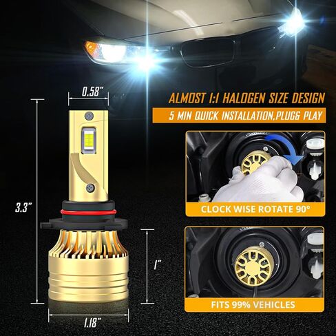 يناسب مجموعة كومبو ذات الشعاع العالي والمنخفض Honda Accord 1990-2007، 6000K أبيض التوصيل والتشغيل 800% مصابيح إضاءة فائقة السطوع، مع مراوح، IP68 (عبوة من 4) in Kuwait