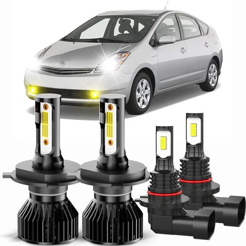 يناسب TToyota Prius 2004-2009 600% مصابيح إضاءة فائقة السطوع، 6000K أبيض عالي منخفض الشعاع + 3000K أصفر شعاع مصابيح الضباب حزمة كومبو، التوصيل والتشغيل. (عبوة من 4) in Kuwait