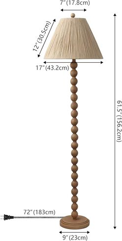 JONATHAN Y 61.5" Brown Wood Finish Bobbin LED Floor Lamp, Modern Rustic Spindle Standing Lamp with Light Brown Pleated Paper Shade, Farmhouse Decor, LED Bulb Included JYL5400A in Saudi Arabia