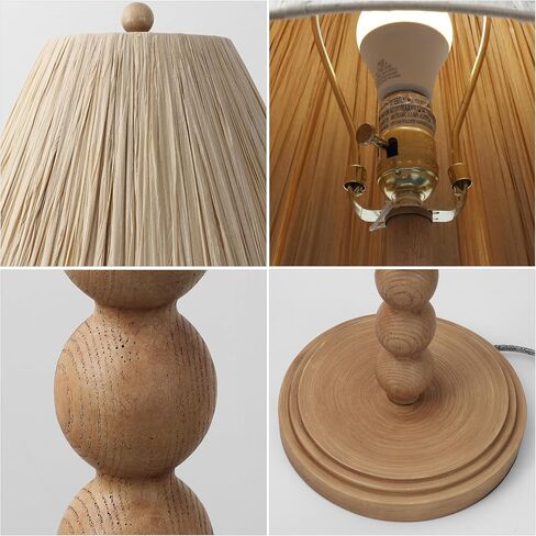 JONATHAN Y 61.5" Brown Wood Finish Bobbin LED Floor Lamp, Modern Rustic Spindle Standing Lamp with Light Brown Pleated Paper Shade, Farmhouse Decor, LED Bulb Included JYL5400A in Saudi Arabia