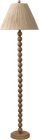 JONATHAN Y 61.5" Brown Wood Finish Bobbin LED Floor Lamp, Modern Rustic Spindle Standing Lamp with Light Brown Pleated Paper Shade, Farmhouse Decor, LED Bulb Included JYL5400A in Saudi Arabia