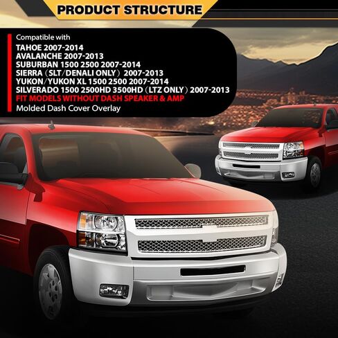 Dash Cover Cap Compatible with 2007-2014 Chevy Tahoe Avalanche Suburban Yukon 2007-2014/2007-2013 Silverado LTZ GMC Sierra SLT TPE Material in Saudi Arabia