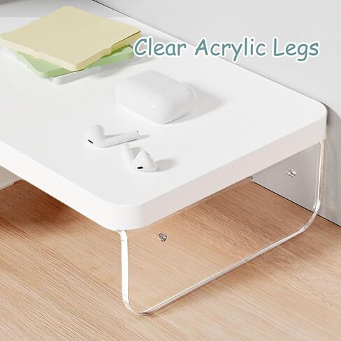 Clear Acrylic Corner Monitor Stand with Wooden Legs, L-Shaped Desk Riser for Laptop/Computer, Space-Saving Triangle Organizer with Drawer - Green Color in Saudi Arabia