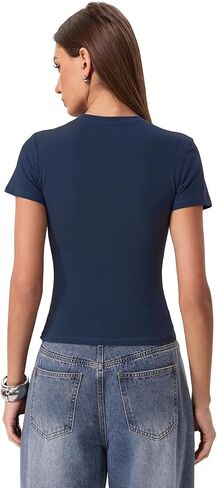 Danysu Nude Built in Bra Cotton Jersey T Shirt No See Through Stretchy Lightweight Fitted Everyday Basic Tops Gym Workout Tee in Saudi Arabia