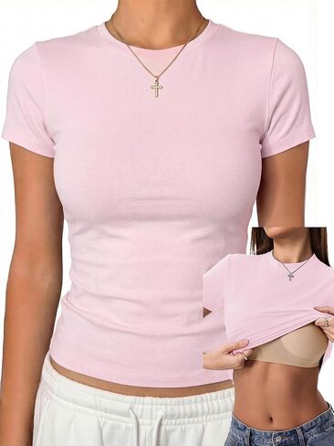 تي شيرت Danysu عاري مدمج من القطن جيرسي تي شيرت بدون رؤية من خلال قابل للتمدد وخفيف الوزن مناسب للاستخدام اليومي الأساسي تي شيرت للتمرين في صالة الألعاب الرياضية in Kuwait