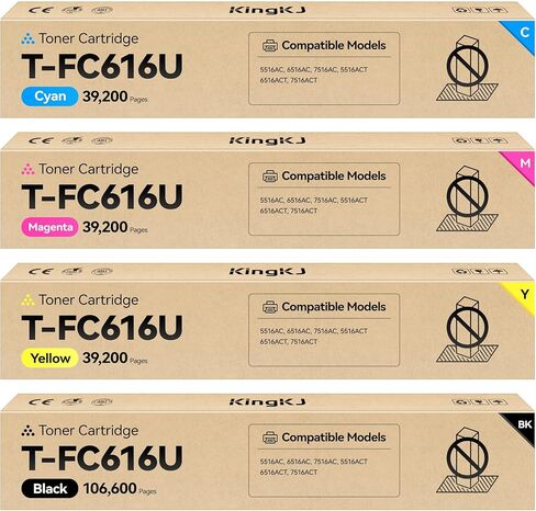 مجموعة خرطوشة حبر T-FC616U مكونة من 4 عبوات بديلة لتوشيبا T-FC616U-K T-FC616U-C T-FC616U-M T-FC616U-Y متوافقة مع طابعة Toshiba E-Studio 5516AC 6516AC 7516AC 5516ACT 6516ACT 7516ACT باللون الأسود in Kuwait