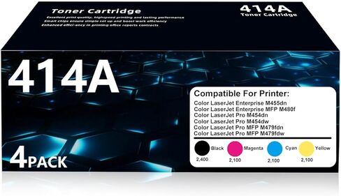 414A Toner Cartridges Replacement for HP W2020A 414A Work for Color LaserJet Pro Enterprise M455dn MFP M480f M454dn M454dw MFP M479fdn M479fdw Printer(4PACK Black Cyan Magenta Yellow) in Kuwait