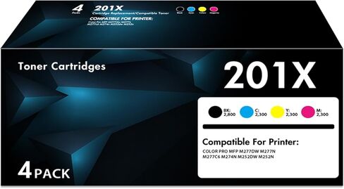 خراطيش حبر 201X M277dw عالية الإنتاجية متوافقة مع حبر 201A لحبر الطابعة Color Laser Pro MFP M277dw M277n M277c6 M277 M252dw M252n CF400X (أسود سماوي أرجواني أصفر، 4 عبوات) in Kuwait