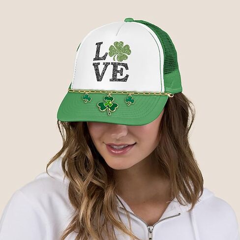St.Patrick's Day Trucker Hat Chain for Women Green Luck Shamrock Hat Charms Chain Beaded Green Leaf Hat Decorations Irish Hat Accessories St.Patrick's Day Outfit Party Favor in Kuwait