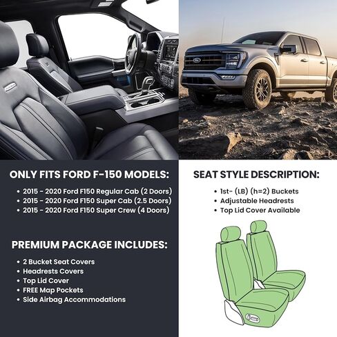 أغطية مقاعد بطانية سرج لسيارة فورد F150 2015-2020 - الدلاء الأمامية | يناسب الكابينة العادية والكابينة الفائقة والطاقم الفائق، غطاء مقعد مخصص للشاحنة، طراز غربي عالي التحمل، مقاوم للماء، صديق للحيوانات الأليفة، أسود in Saudi Arabia