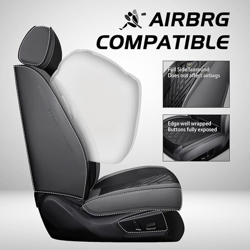 غطاء مقعد السيارة لسيارة كاديلاك Xt5 2017-2024، غطاء مقعد رياضي مقاوم للماء من جلد نابا الفاخر، سهل التركيب، مجموعة كاملة من أغطية مقاعد السيارات (رمادي وأسود) in Kuwait