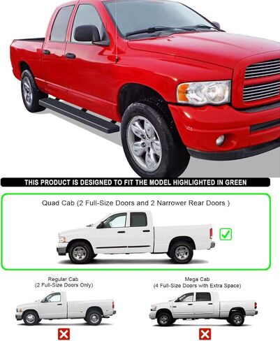 HD Ridez Stainless Steel Side Step Bars 6" Black Compatible with Dodge Ram 1500 2002-2008 Quad Cab & Ram 2500 3500 2003-2009 (Side Steps Side Bars) in Saudi Arabia